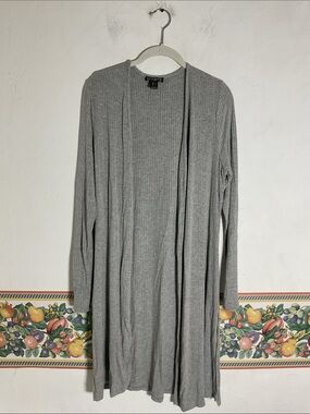 Revamped Gray Ribbed Open Front Duster Cardigan w/Side Slits Size S